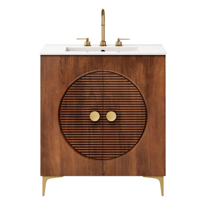 Vernon 30" Fluted Wood Vanity Cabinet With Sink by Modway