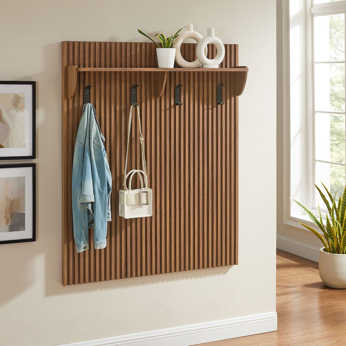 Render Fluted Coat Rack Panel With Shelf by Modway