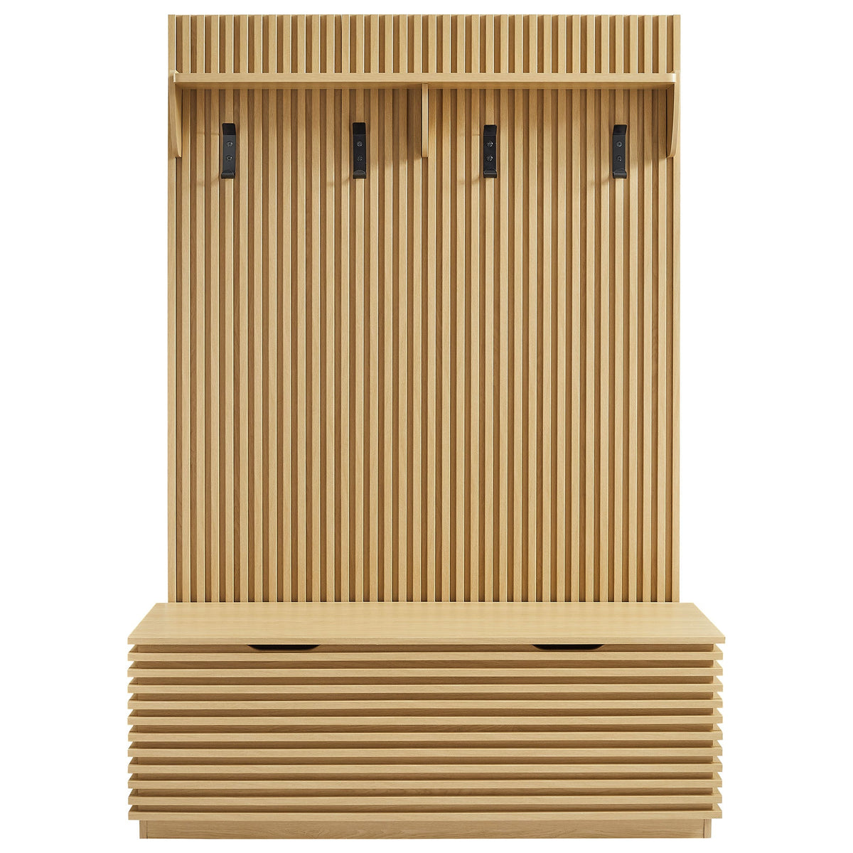 Render Fluted 3-in-1 Hall Tree With Storage Bench and Coat Rack by Modway