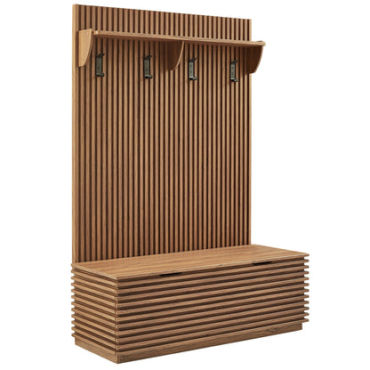 Render Fluted 3-in-1 Hall Tree With Storage Bench and Coat Rack by Modway