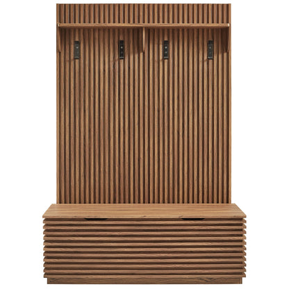 Render Fluted 3-in-1 Hall Tree With Storage Bench and Coat Rack by Modway