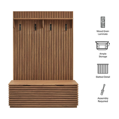 Render Fluted 3-in-1 Hall Tree With Storage Bench and Coat Rack by Modway
