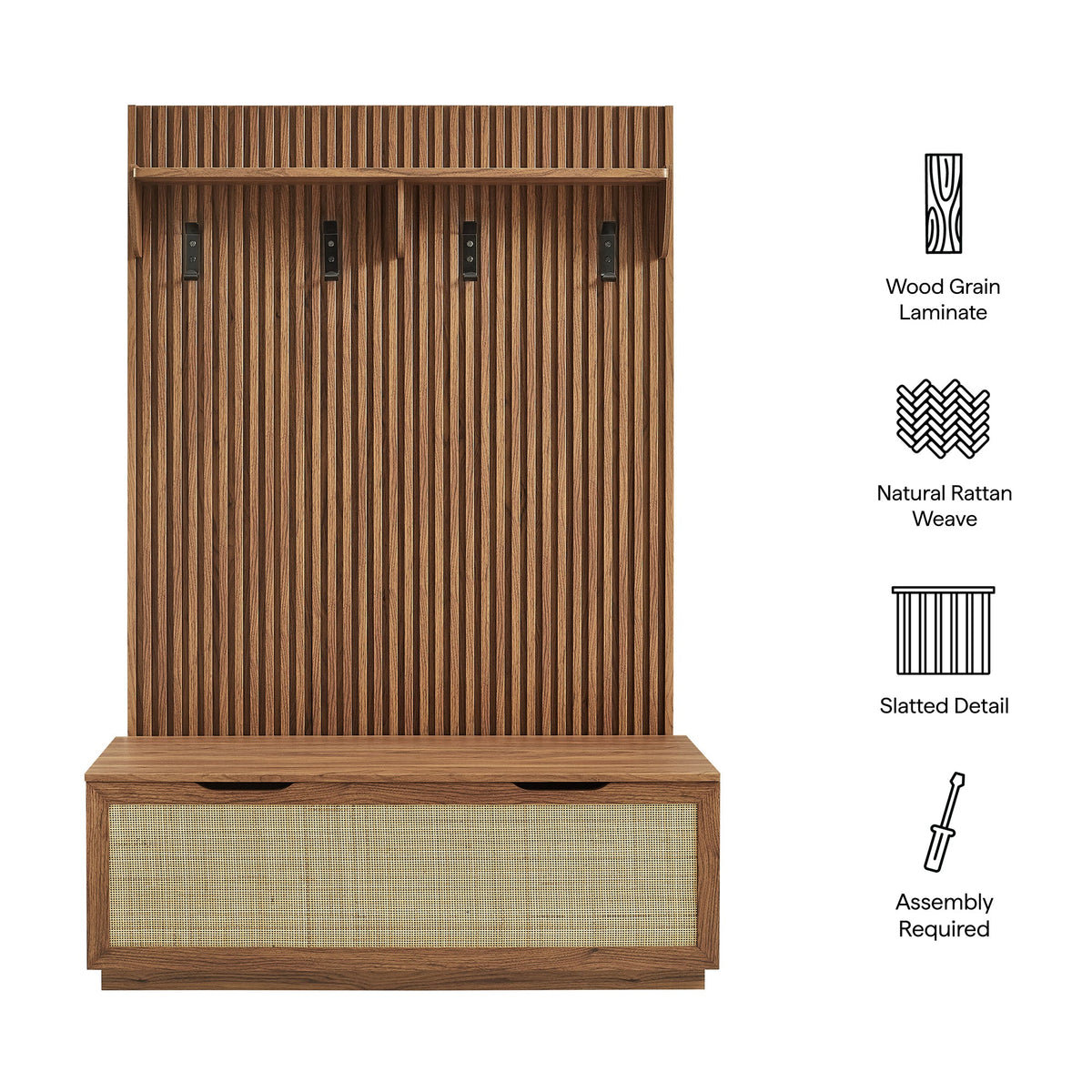 Soma Fluted 3-in-1 Hall Tree With Storage Bench and Coat Rack by Modway