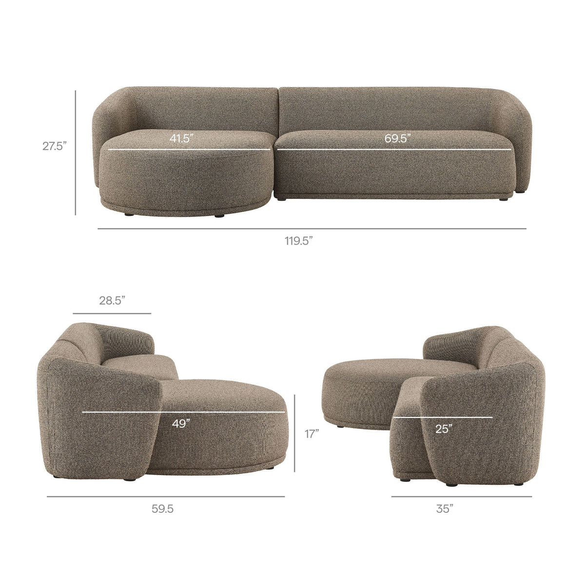 Monica 2 Piece Left Facing Boucle Fabric Modular Sofa with Chaise by Modway