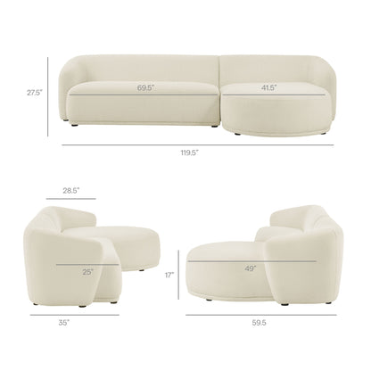 Monica 2 Piece Right Facing Boucle Fabric Modular Sofa with Chaise by Modway
