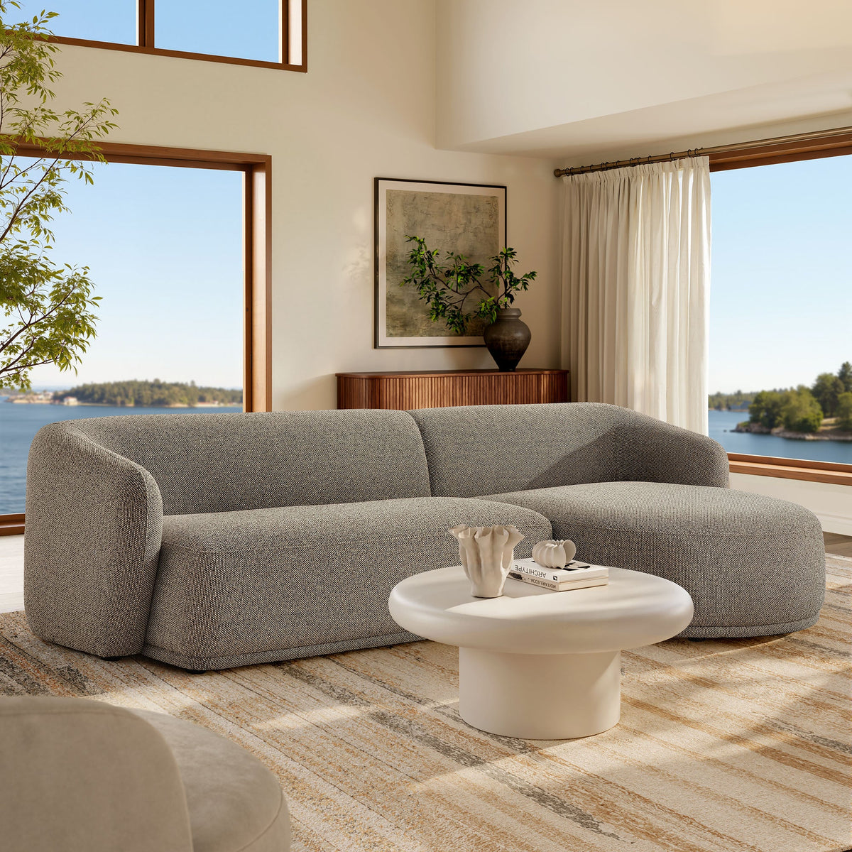 Monica 2 Piece Right Facing Boucle Fabric Modular Sofa with Chaise by Modway