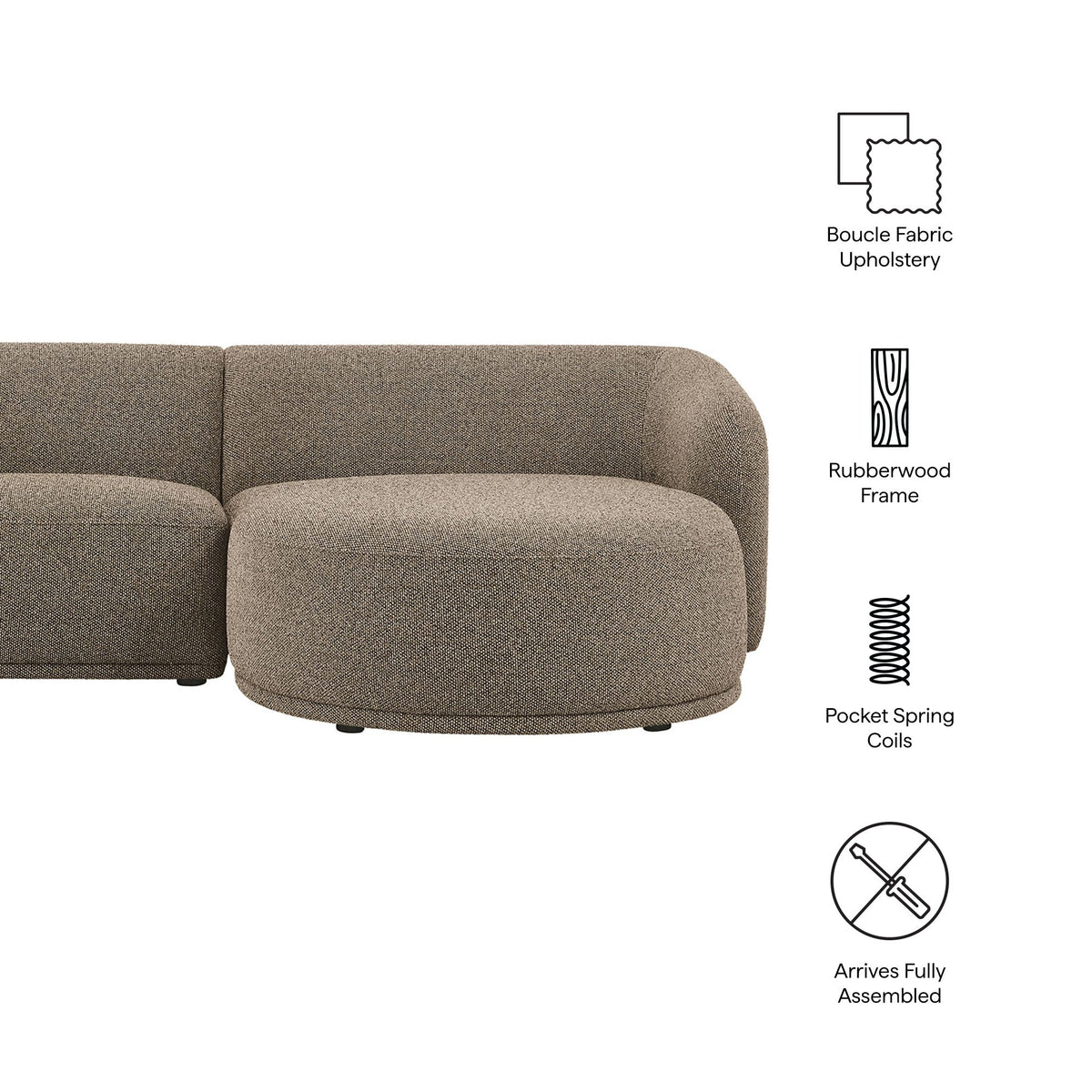 Monica 2 Piece Right Facing Boucle Fabric Modular Sofa with Chaise by Modway