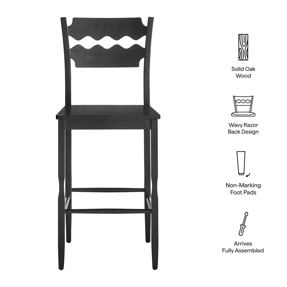 Jax Oak Wood Bar Stool With Wavy Razor Back by Modway