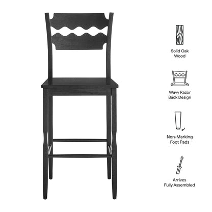 Jax Oak Wood Bar Stool With Wavy Razor Back by Modway