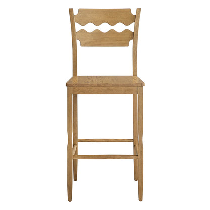 Jax Oak Wood Bar Stool With Wavy Razor Back by Modway