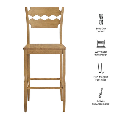 Jax Oak Wood Bar Stool With Wavy Razor Back by Modway