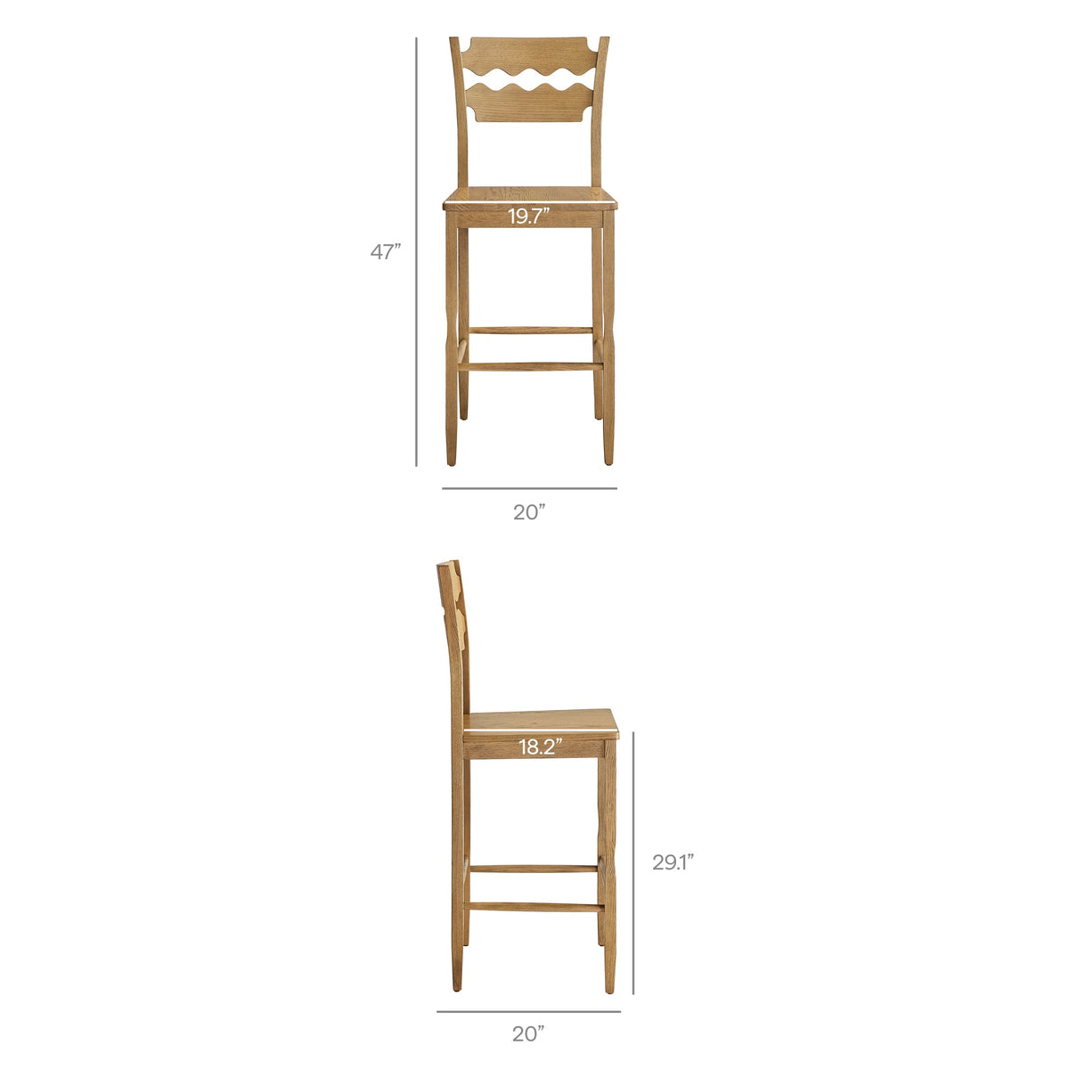 Jax Oak Wood Bar Stool With Wavy Razor Back by Modway