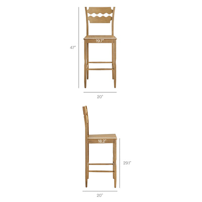 Jax Oak Wood Bar Stool With Wavy Razor Back by Modway