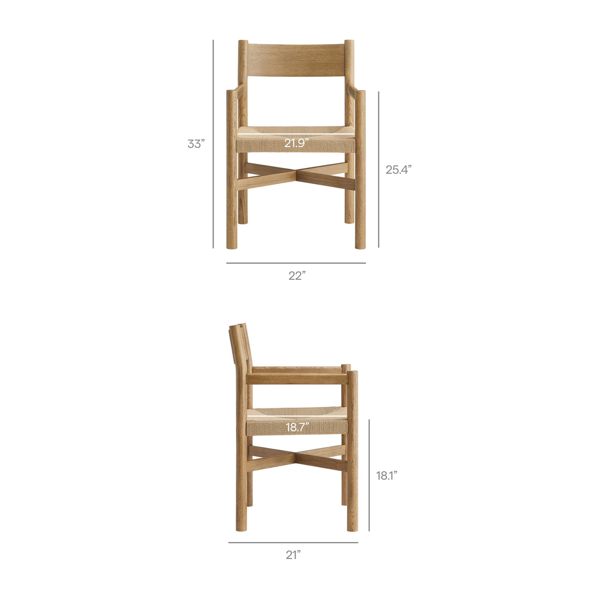 Alvia Oak Wood Dining Armchairs With Woven Seats Set of 2 by Modway