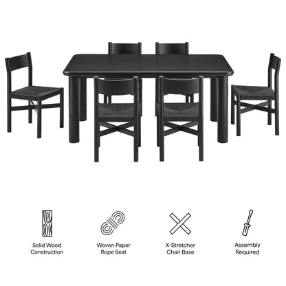 Alvia 7-Piece Oak Wood Dining Table and Chairs Set by Modway