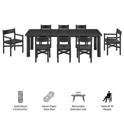 Alvia 9-Piece Oak Wood Extendable Dining Table and Chairs Set by Modway