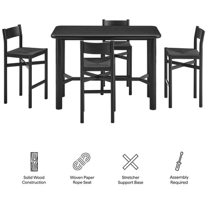Alvia 5-Piece Rectangular Oak Wood Bar Table With Bar Stools Set by Modway