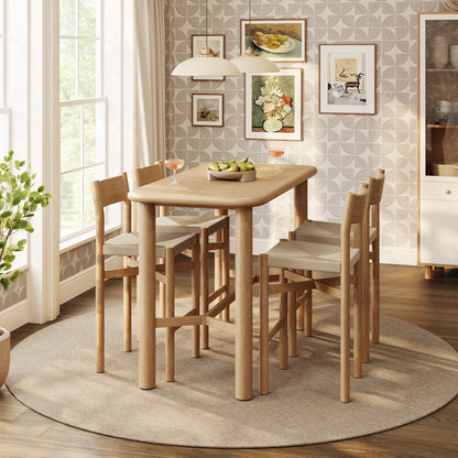 Alvia 5-Piece Rectangular Oak Wood Bar Table With Bar Stools Set by Modway