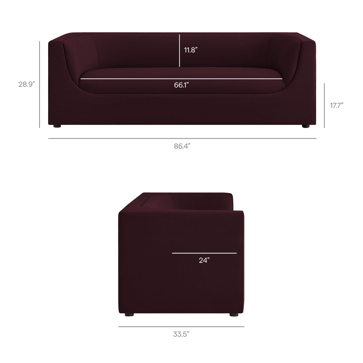 Hilda 86" Curved Back Performance Velvet Sofa by Modway