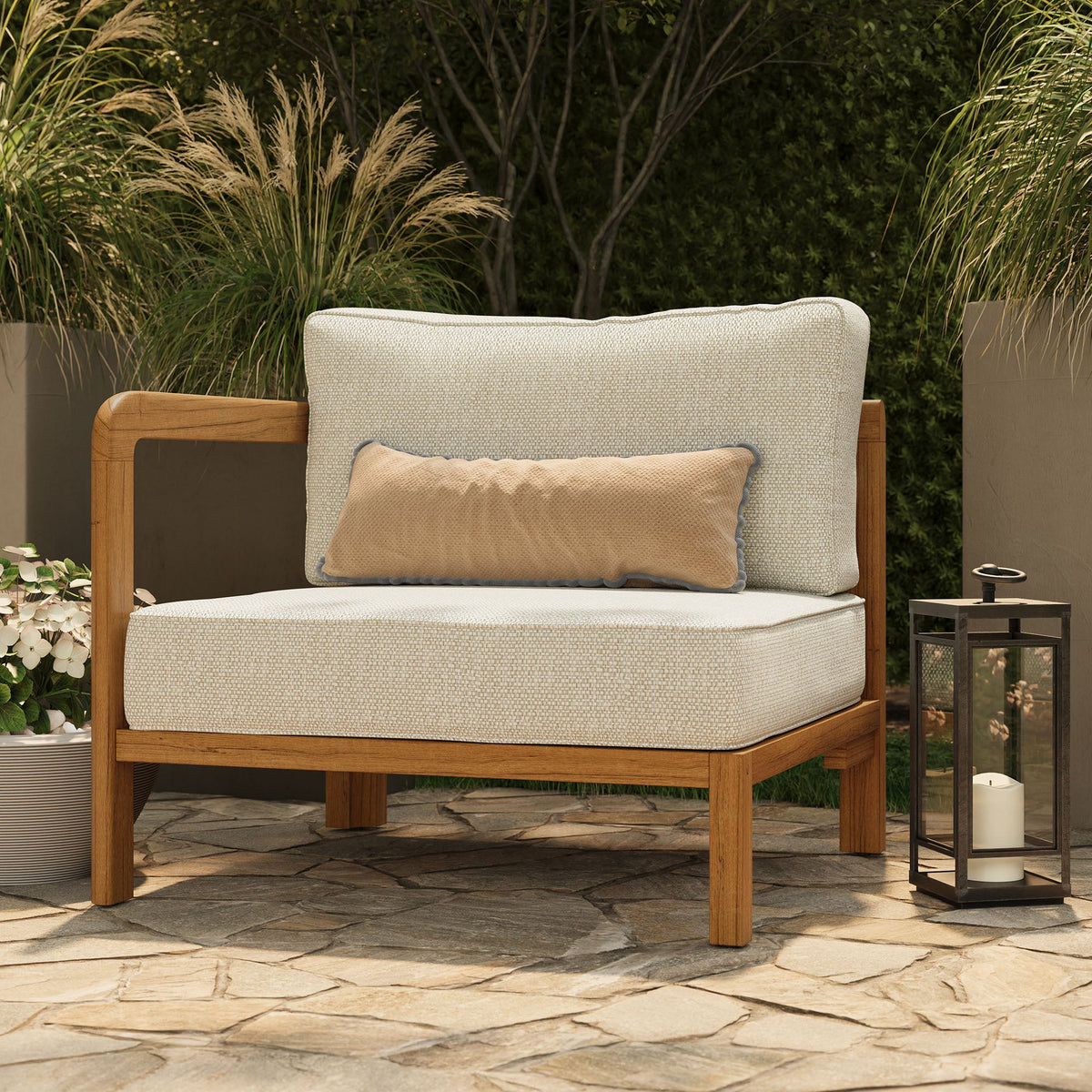 Kona Outdoor Patio Teak Wood Left-Arm Facing Modular Armchair by Modway