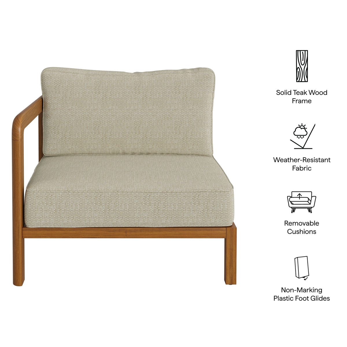 Kona Outdoor Patio Teak Wood Left-Arm Facing Modular Armchair by Modway
