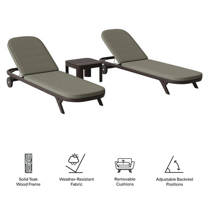 Kona 3-Piece Outdoor Patio Teak Wood Chaise Lounge Set by Modway