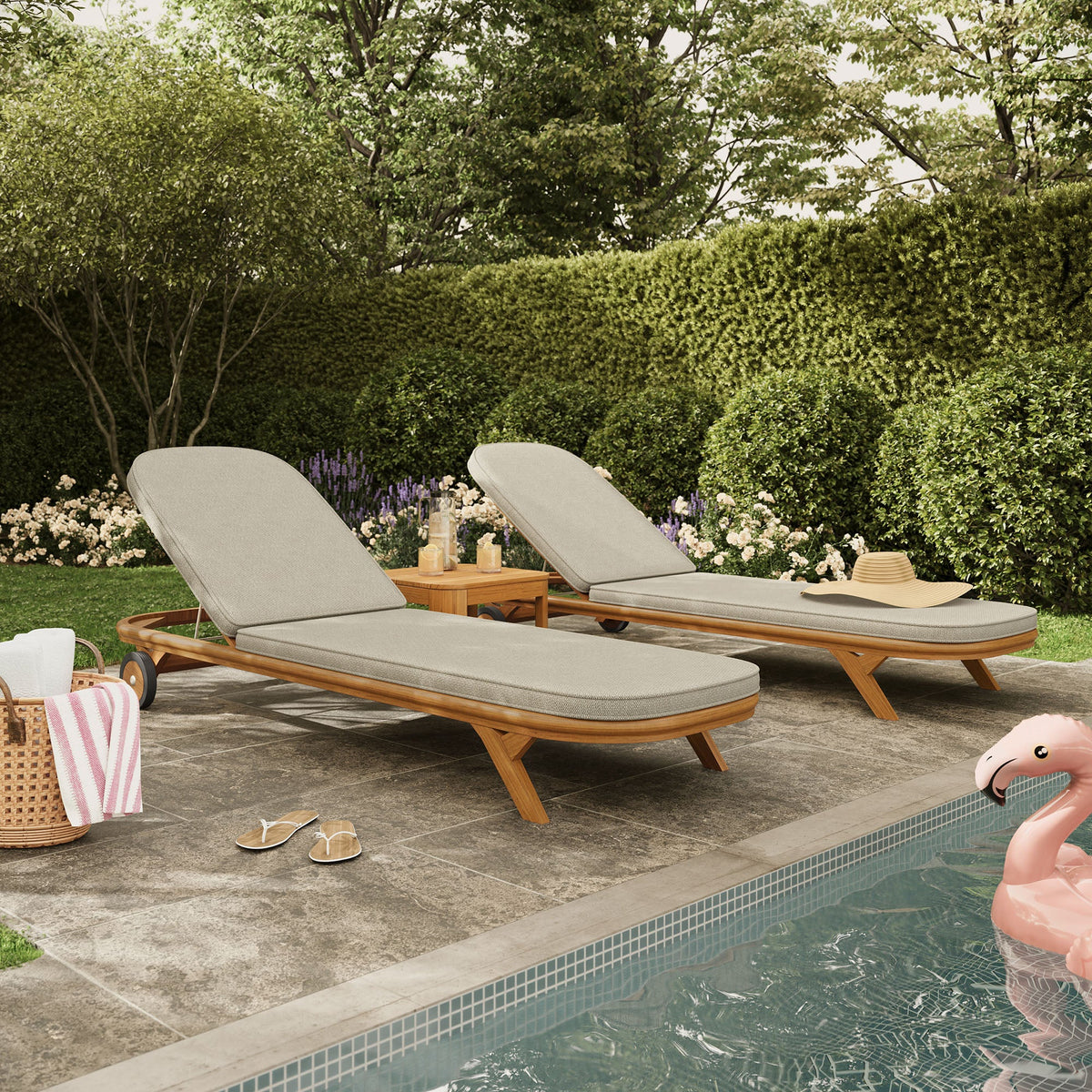 Kona 3-Piece Outdoor Patio Teak Wood Chaise Lounge Set by Modway