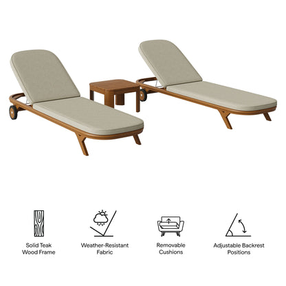 Kona 3-Piece Outdoor Patio Teak Wood Chaise Lounge Set by Modway