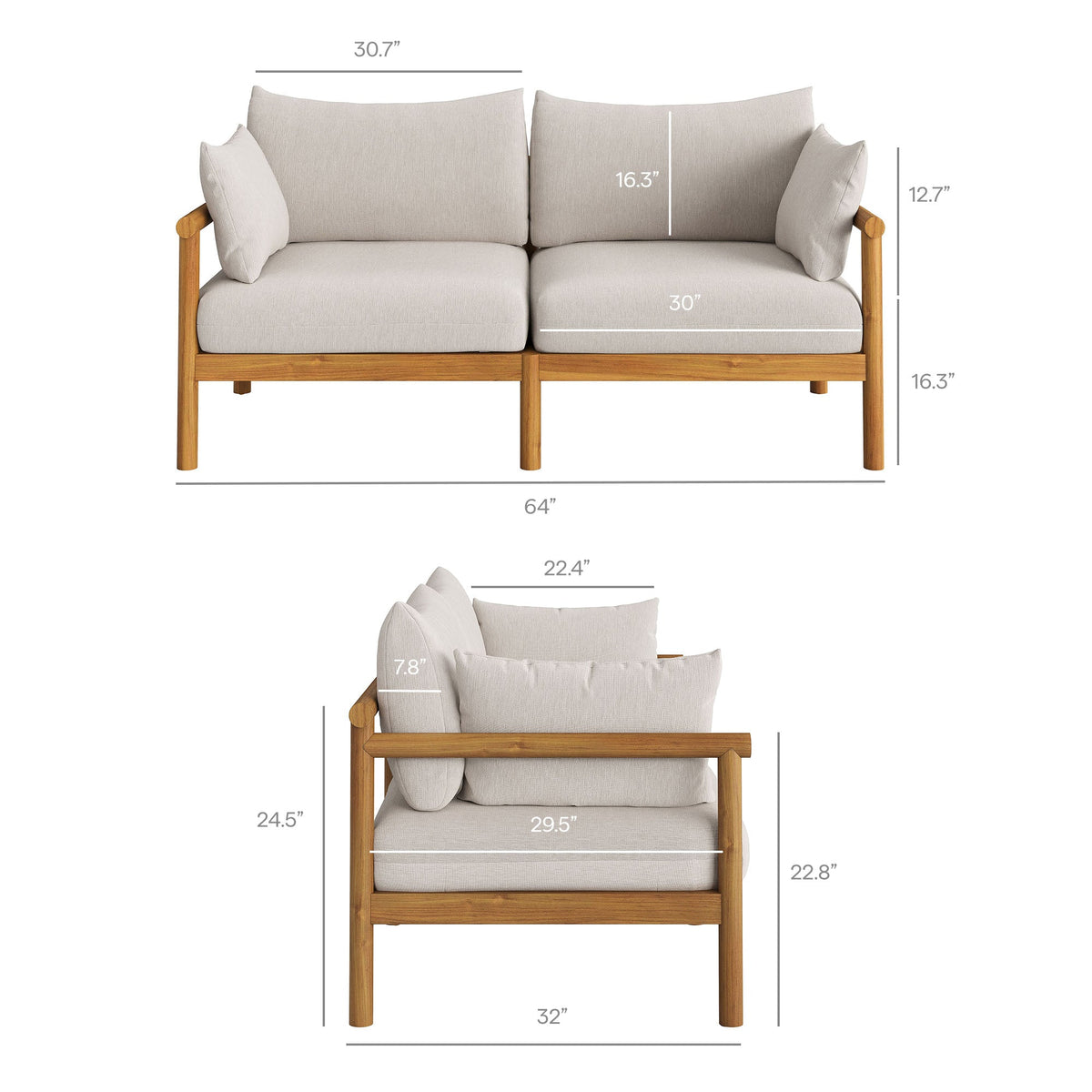 Eleni 2-Piece Outdoor Patio Teak Wood Loveseat with Ottoman Set by Modway
