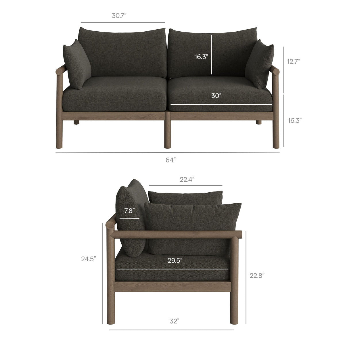Eleni 2-Piece Outdoor Patio Teak Wood Loveseat with Ottoman Set by Modway
