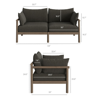 Eleni 2-Piece Outdoor Patio Teak Wood Loveseat with Ottoman Set by Modway