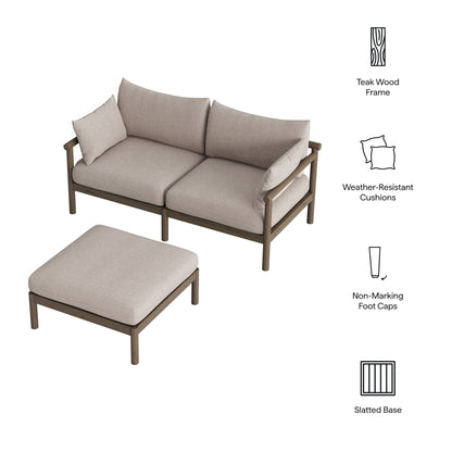 Eleni 2-Piece Outdoor Patio Teak Wood Loveseat with Ottoman Set by Modway