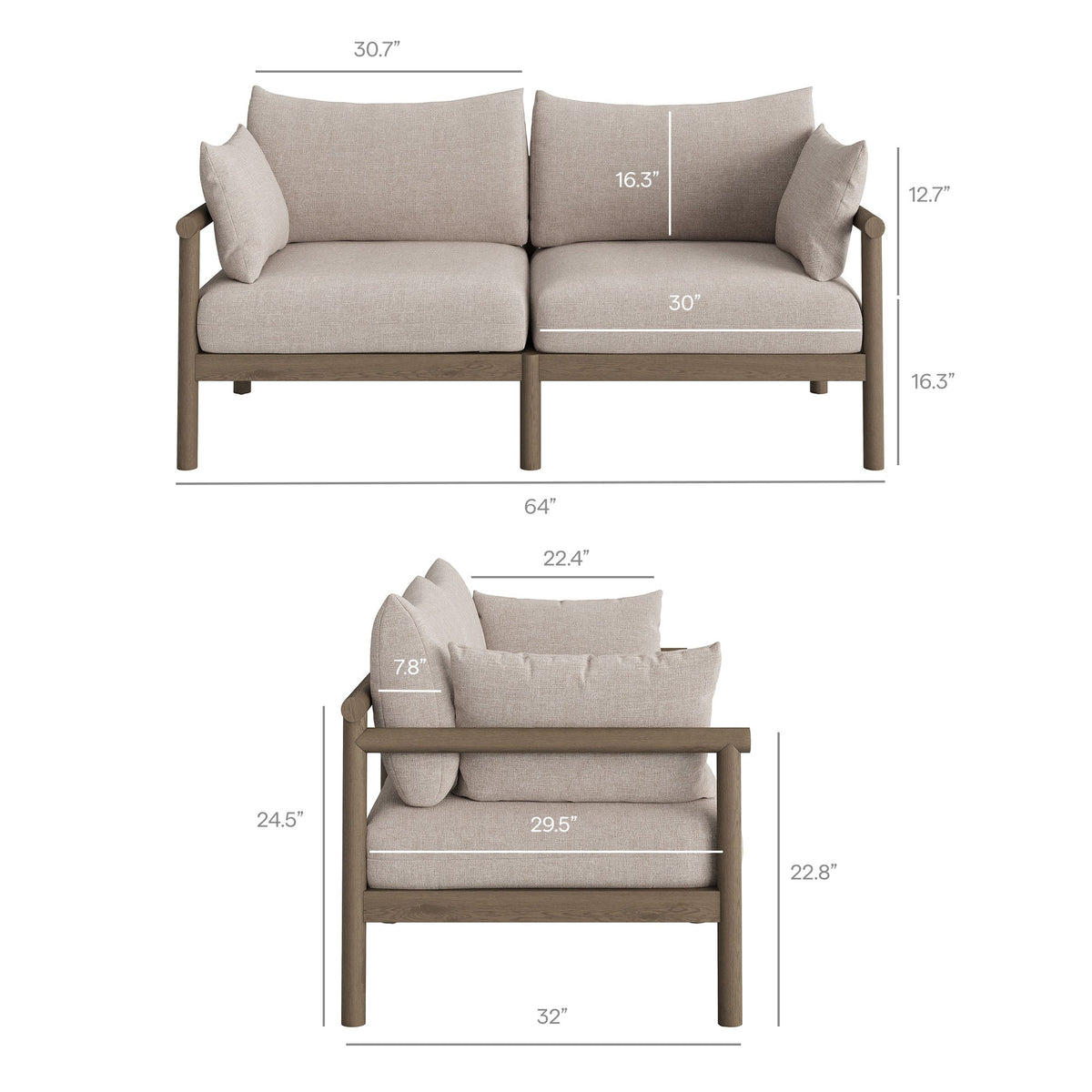 Eleni 2-Piece Outdoor Patio Teak Wood Loveseat with Ottoman Set by Modway