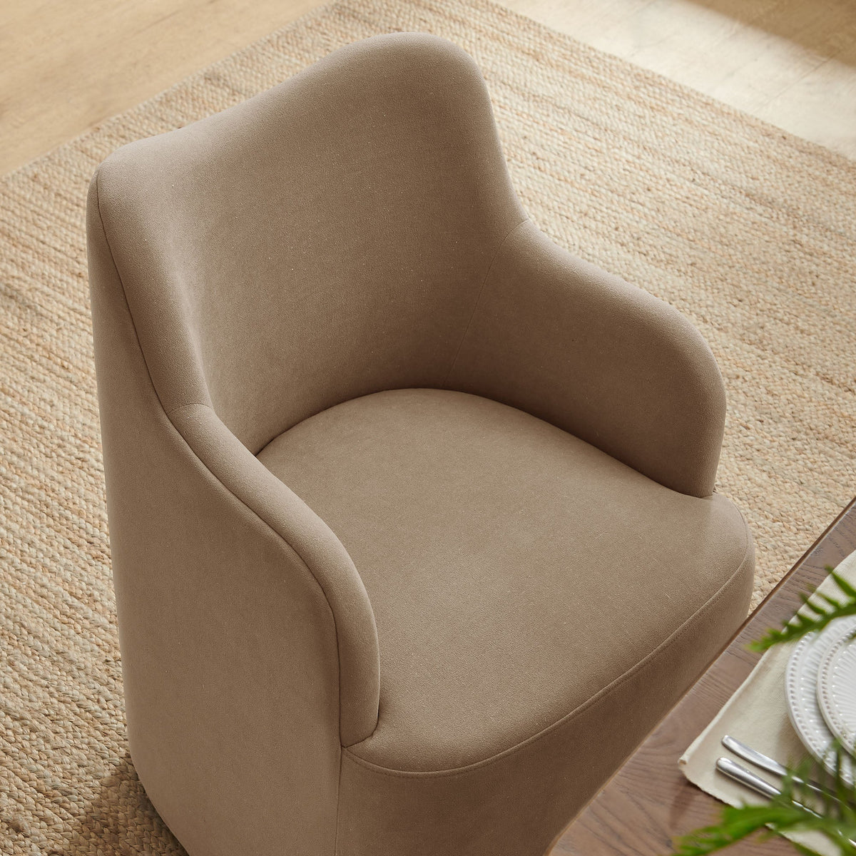 Cordelle Linen Blend Swivel Dining Chair by Modway - Almond / Linen / Sage