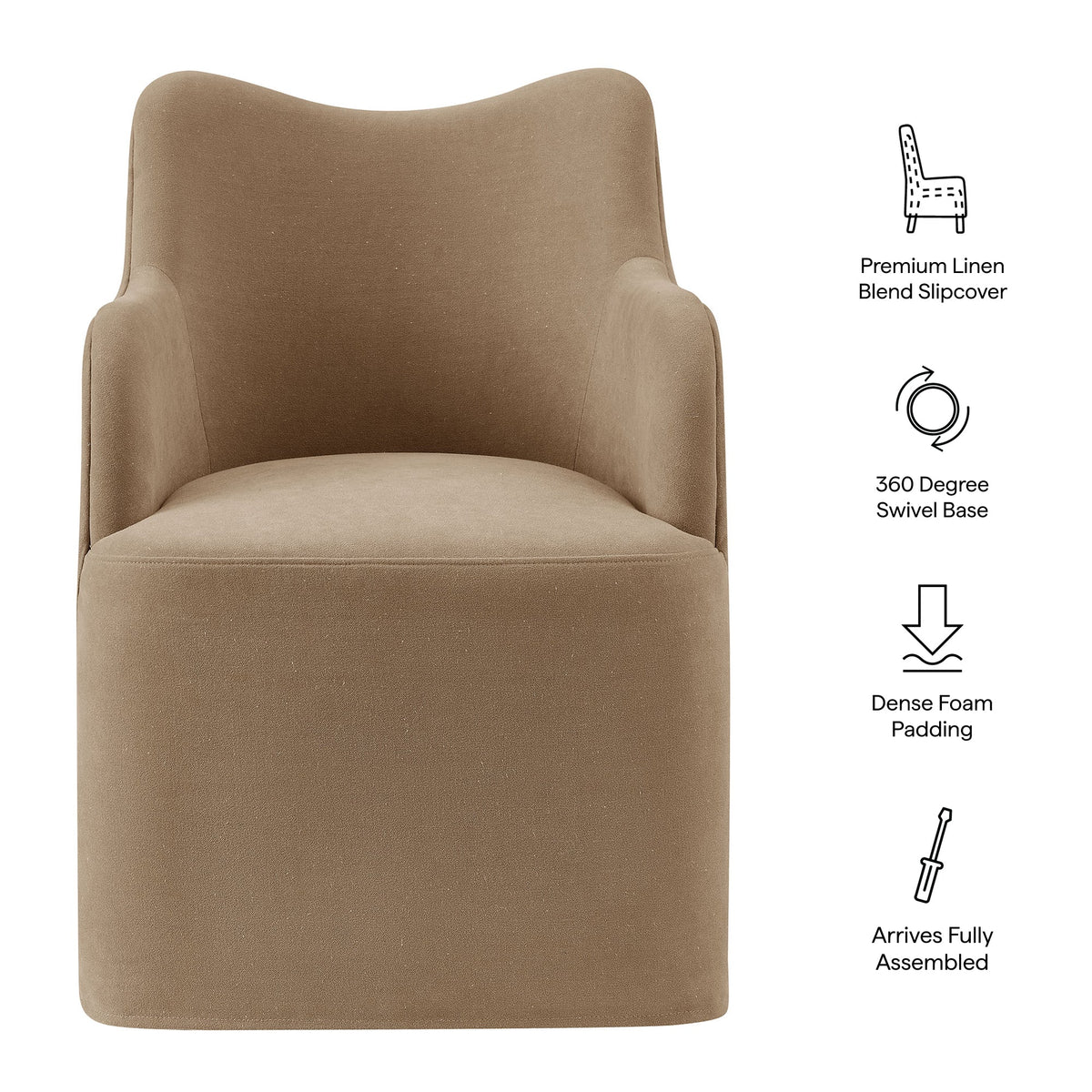 Cordelle Linen Blend Swivel Dining Chair by Modway - Almond / Linen / Sage