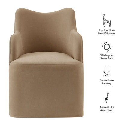 Cordelle Linen Blend Swivel Dining Chair by Modway - Almond / Linen / Sage