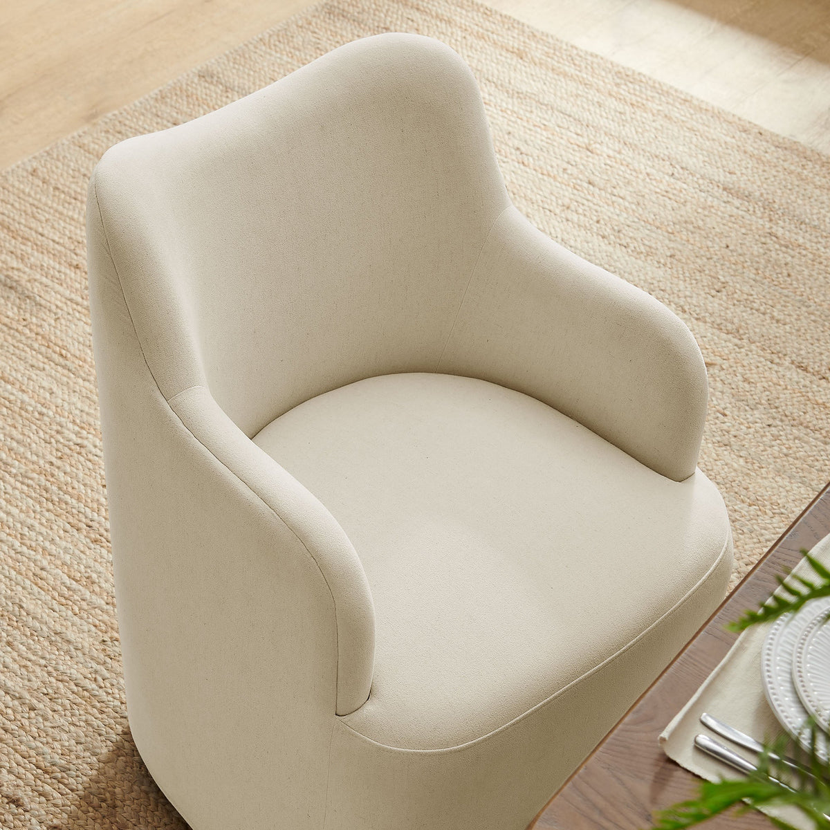 Cordelle Linen Blend Swivel Dining Chair by Modway - Almond / Linen / Sage