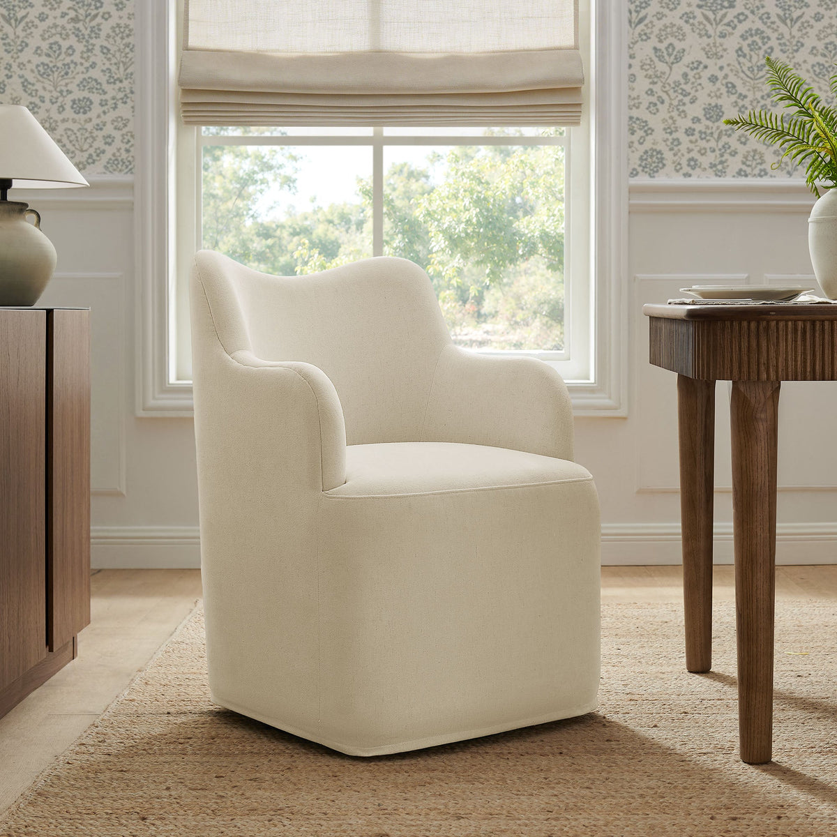 Cordelle Linen Blend Swivel Dining Chair by Modway - Almond / Linen / Sage