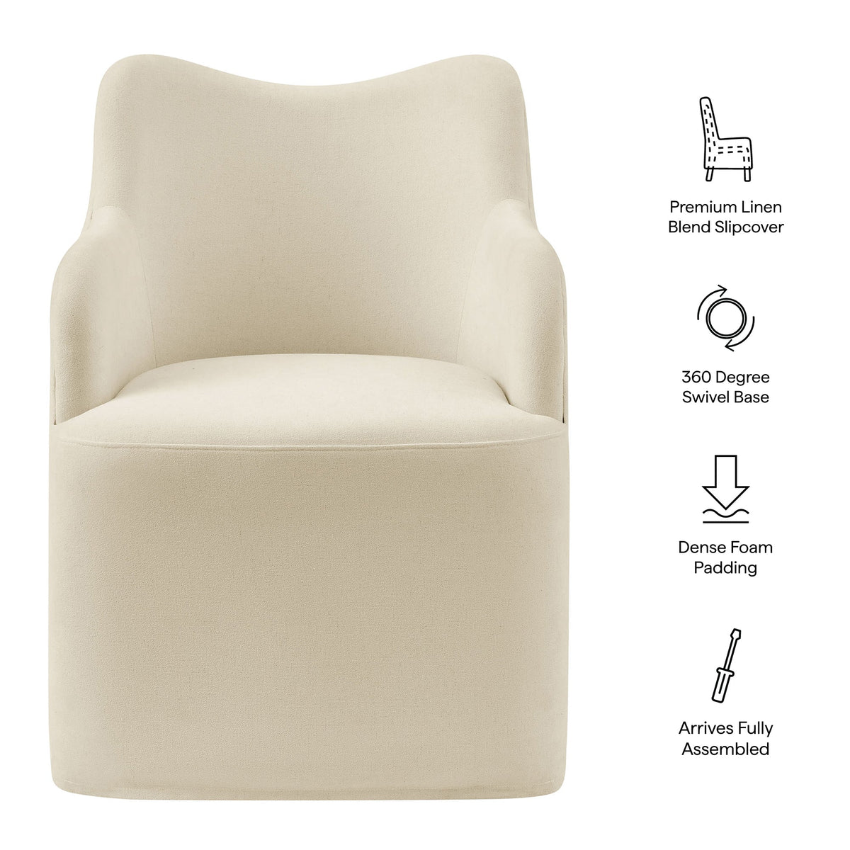 Cordelle Linen Blend Swivel Dining Chair by Modway - Almond / Linen / Sage