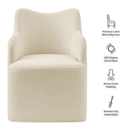 Cordelle Linen Blend Swivel Dining Chair by Modway - Almond / Linen / Sage