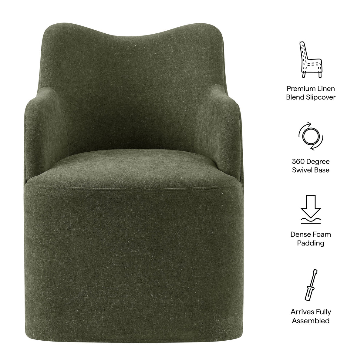 Cordelle Linen Blend Swivel Dining Chair by Modway - Almond / Linen / Sage