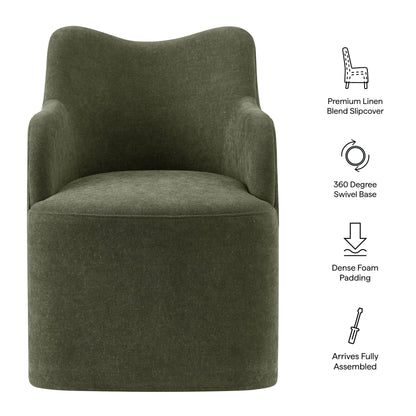 Cordelle Linen Blend Swivel Dining Chair by Modway - Almond / Linen / Sage