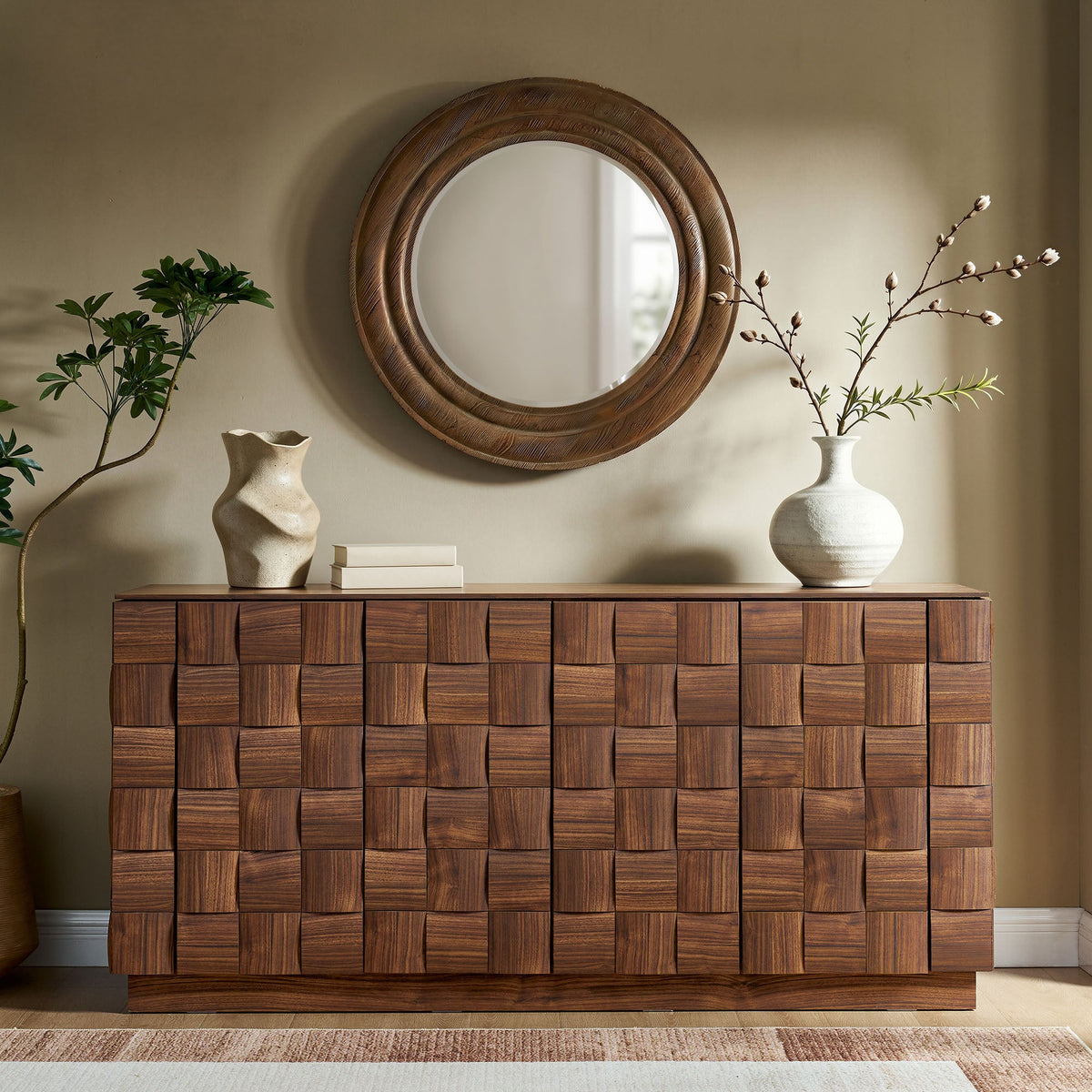 Duskin 68 Inch Geometric Block Design Four Door Sideboard by Modway