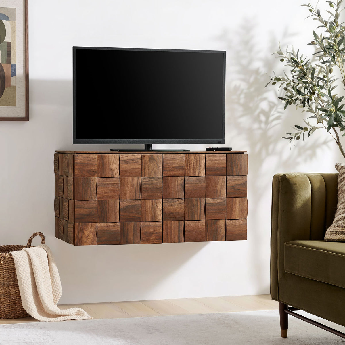 Duskin 39 Inch Geometric Block Design Wall Mounted TV Stand by Modway