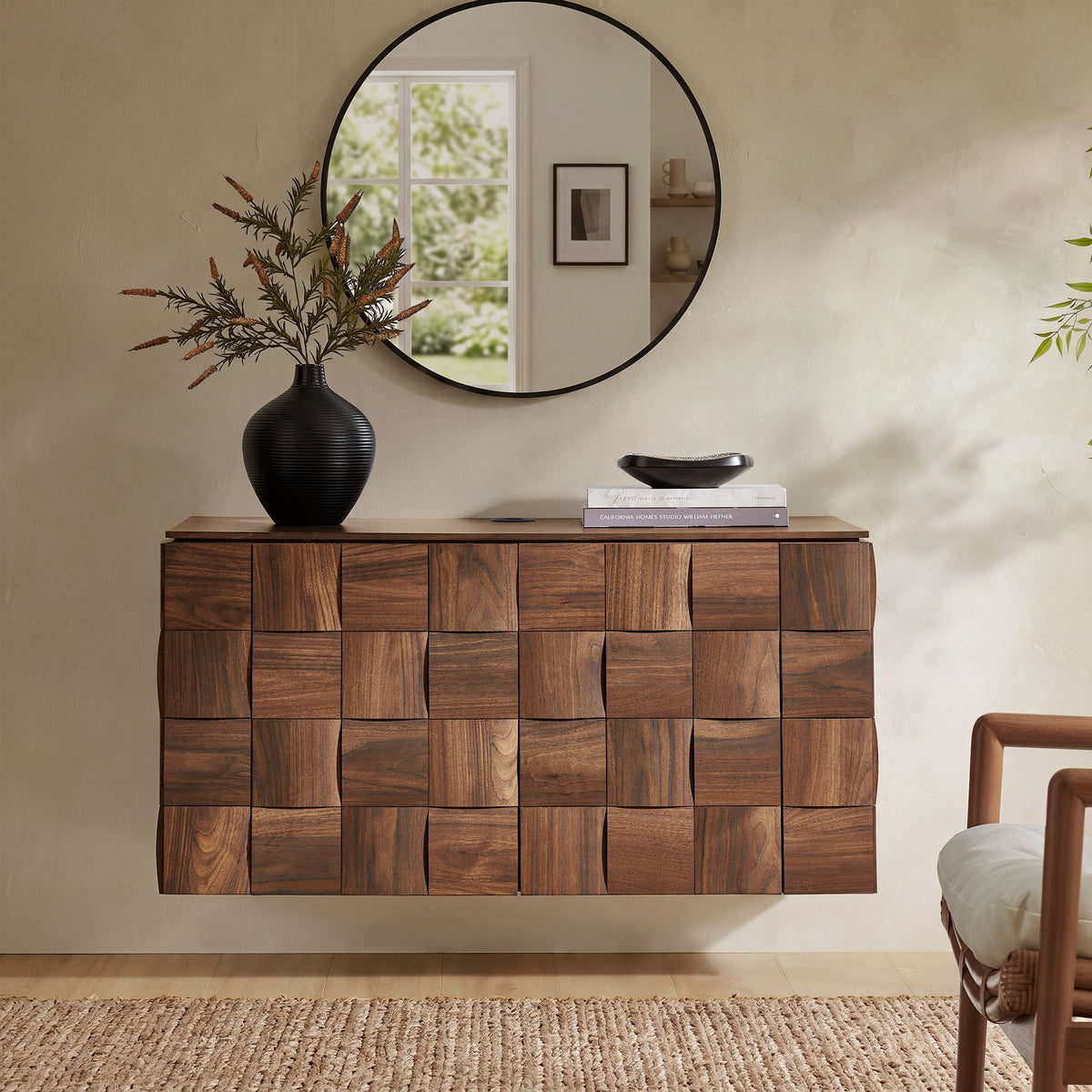 Duskin 39 Inch Geometric Block Design Wall Mounted TV Stand by Modway