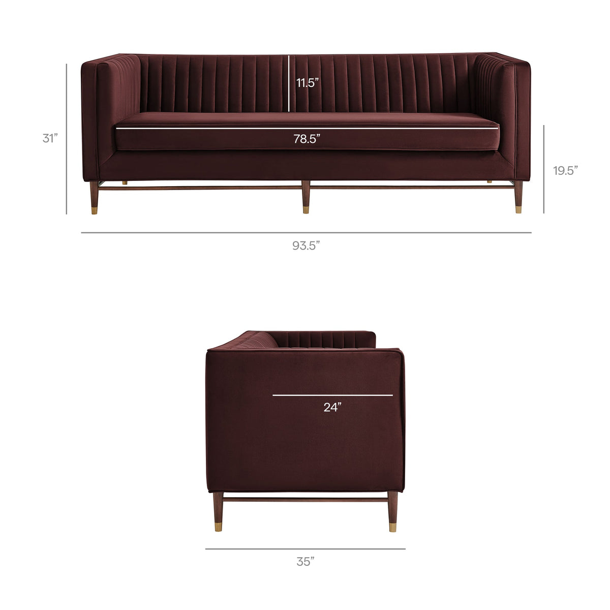 Devote 93 Inch Performance Velvet Channel Tufted Sofa by Modway