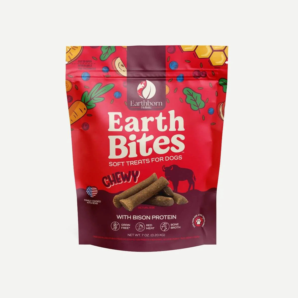 EarthBites Chewy with Bison Protein, Grain Free Dog Treats (7oz)
