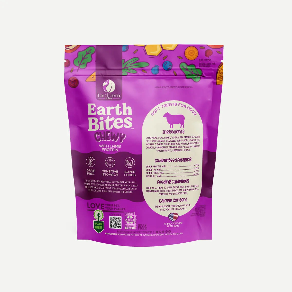 EarthBites Chewy with Lamb Protein, Grain Free Dog Treats (7oz)