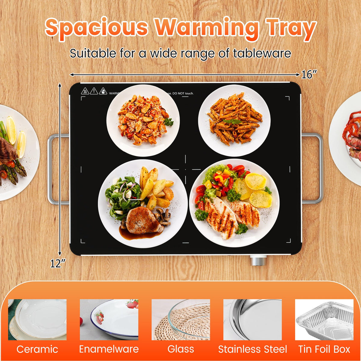 Electric Warming Tray Food Warmer with Adjustable Temperature Control