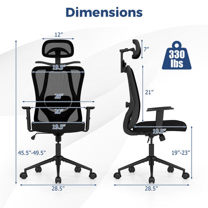 Ergonomic Office Chair with 3D Headrest and Reclining Backrest-Black